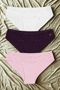 Pamuklu Dantel Detaylı Kadın Slip Külot 3 lü set