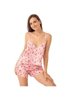 Desenli Saten Şortlu Kadın Gecelik Takımı