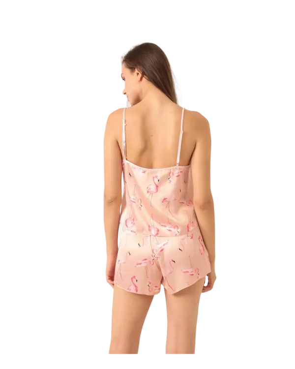 Love Secret Flamingo Desenli Saten Şortlu Gecelik Takım arka