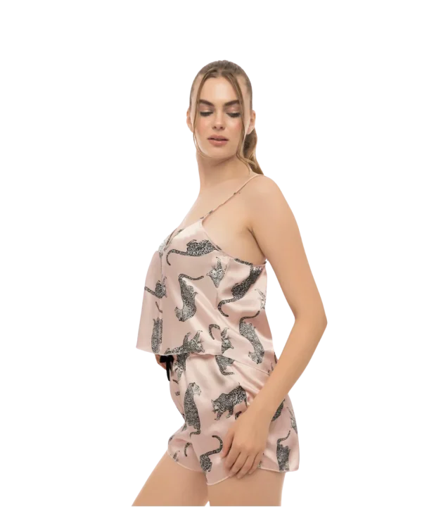 Love Secret Leopar Desenli Pudra Saten Şortlu Gecelik Takım