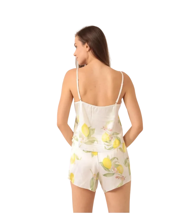 Love Secret Limon Desenli Beyaz Saten Şortlu Gecelik Takım arka görünüş